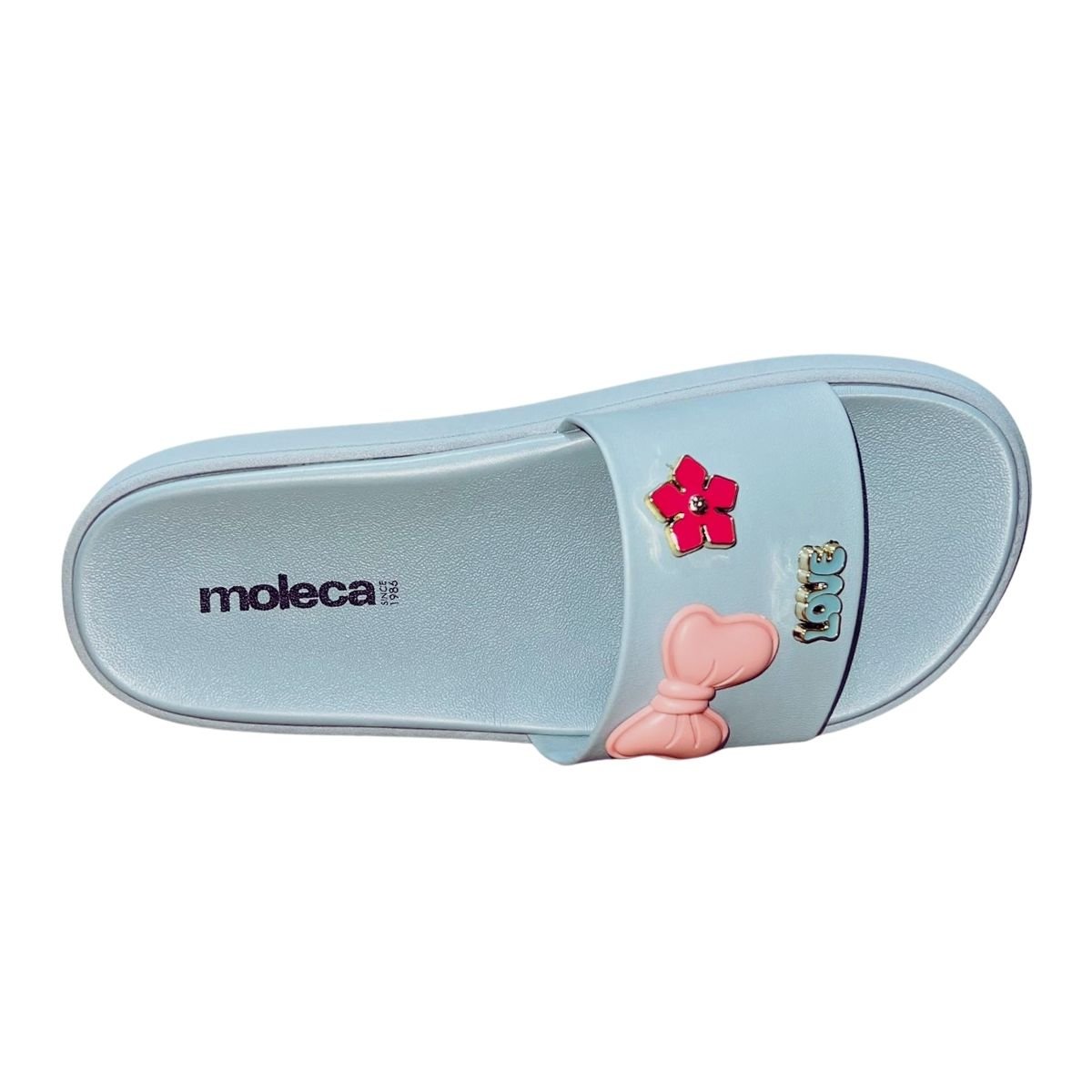 Tamanco Rasteiro Slide com Aplique Feminino Moleca 5469.151 Azul Azul 3