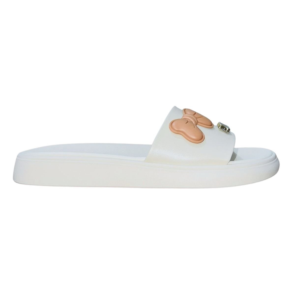 Tamanco Rasteiro Slide com Aplique Feminino Moleca 5469.151 Branco