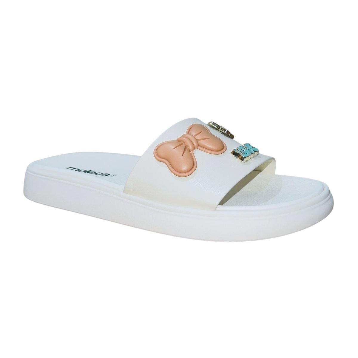 Tamanco Rasteiro Slide com Aplique Feminino Moleca 5469.151 Branco Branco 2