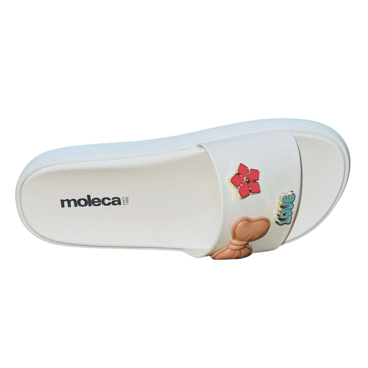 Tamanco Rasteiro Slide com Aplique Feminino Moleca 5469.151 Branco Branco 3