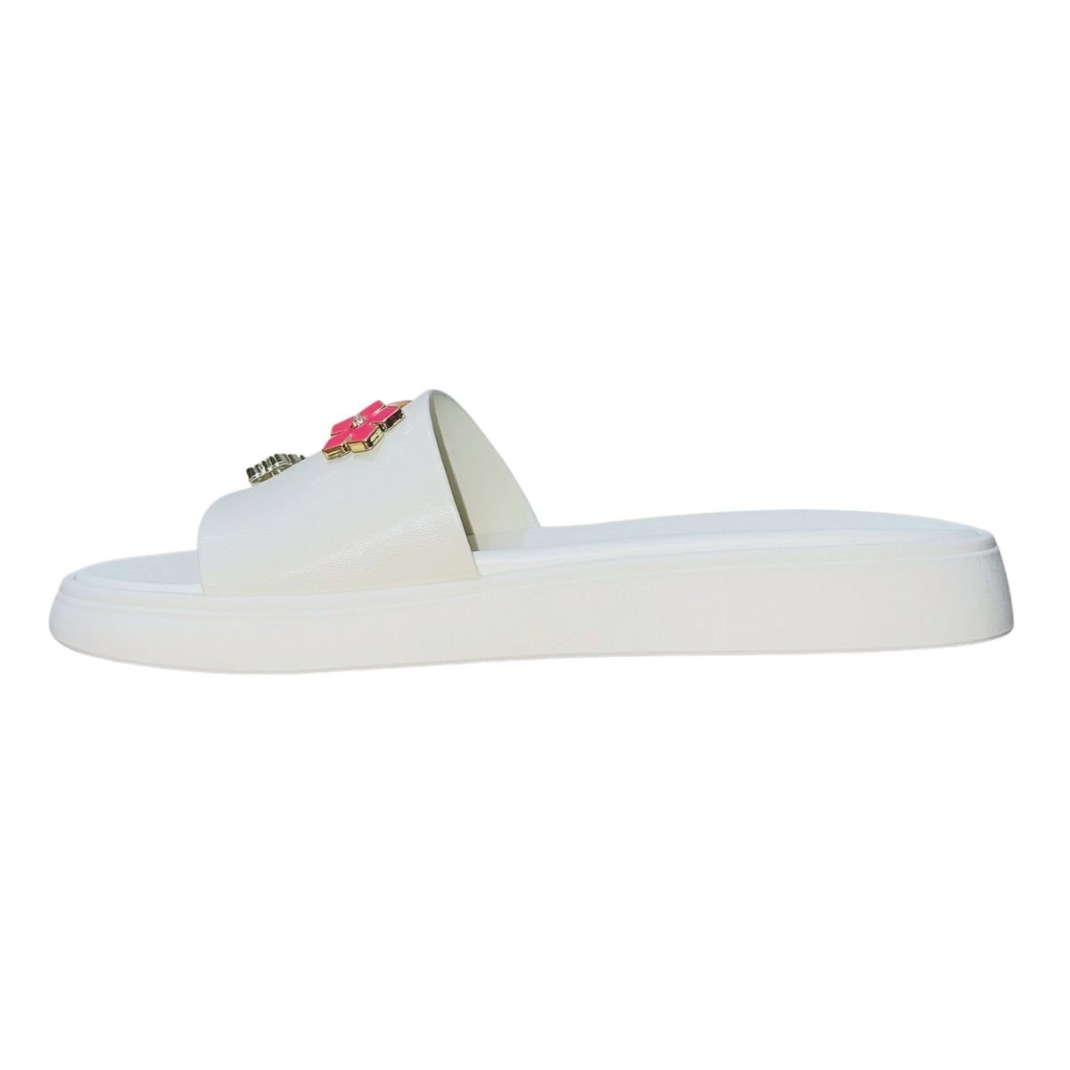 Tamanco Rasteiro Slide com Aplique Feminino Moleca 5469.151 Branco Branco 4