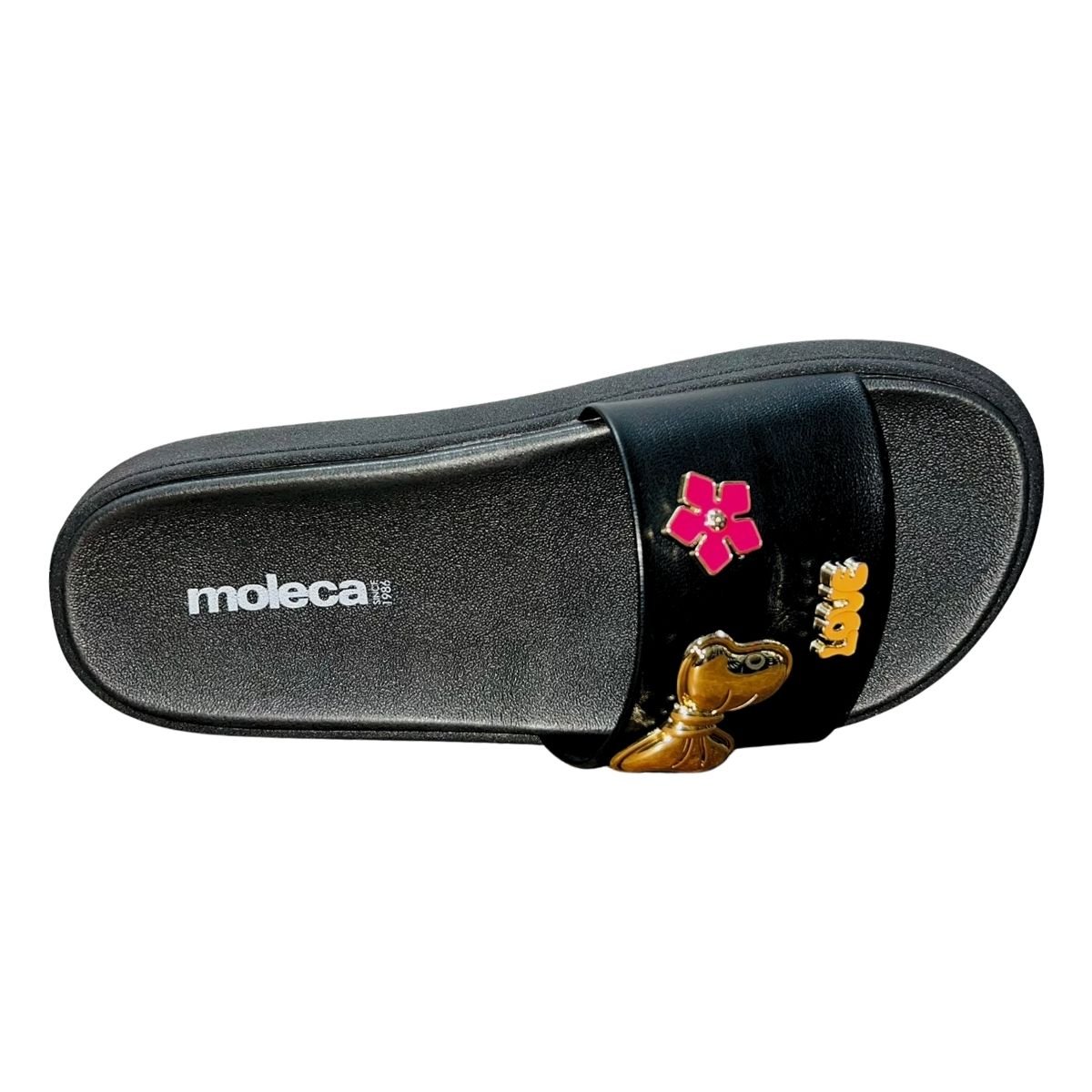 Tamanco Rasteiro Slide com Aplique Feminino Moleca 5469.151 Preto Preto 3