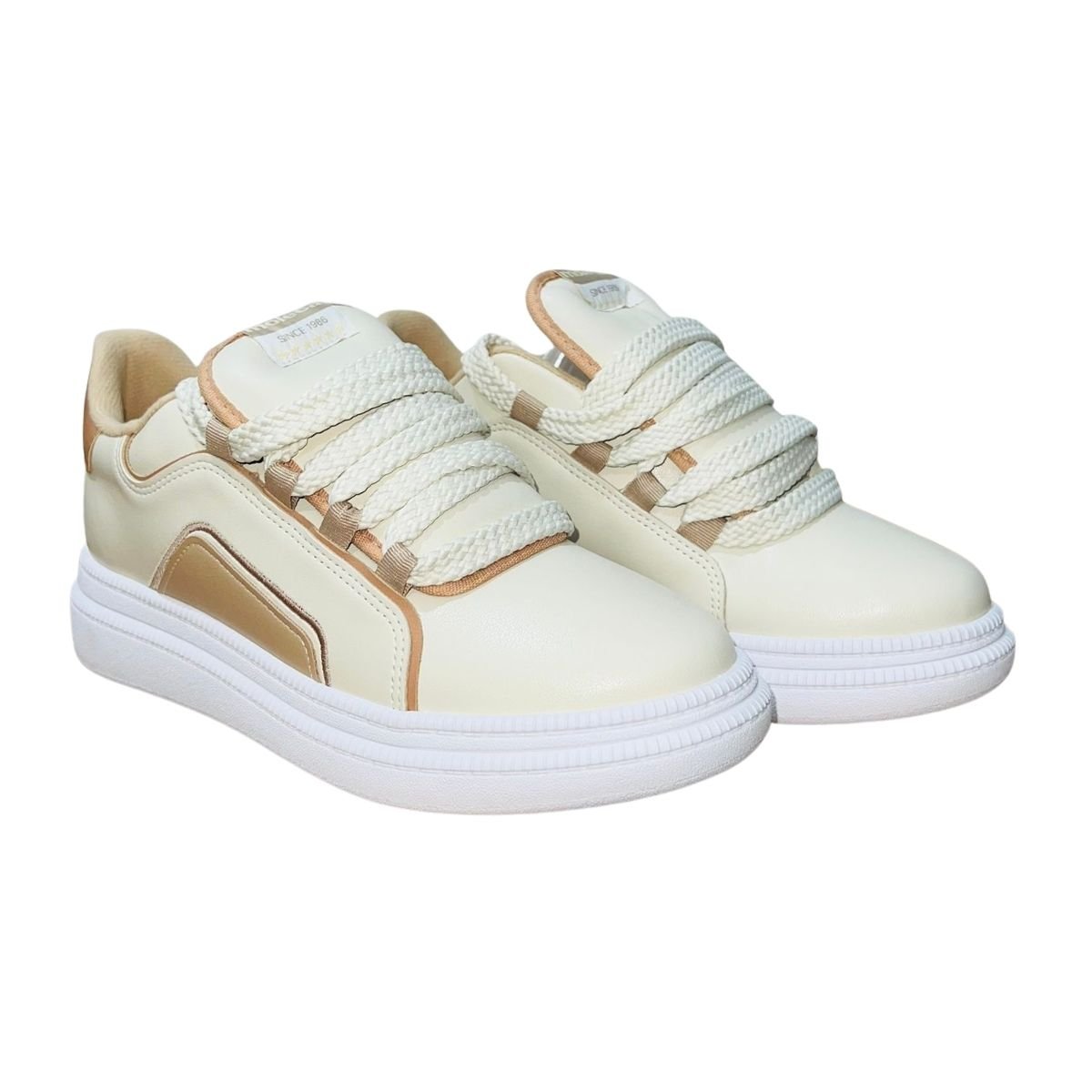 Tênis Casual Chunky Plataforma Feminino Moleca 5816.105 Bege Bege 2