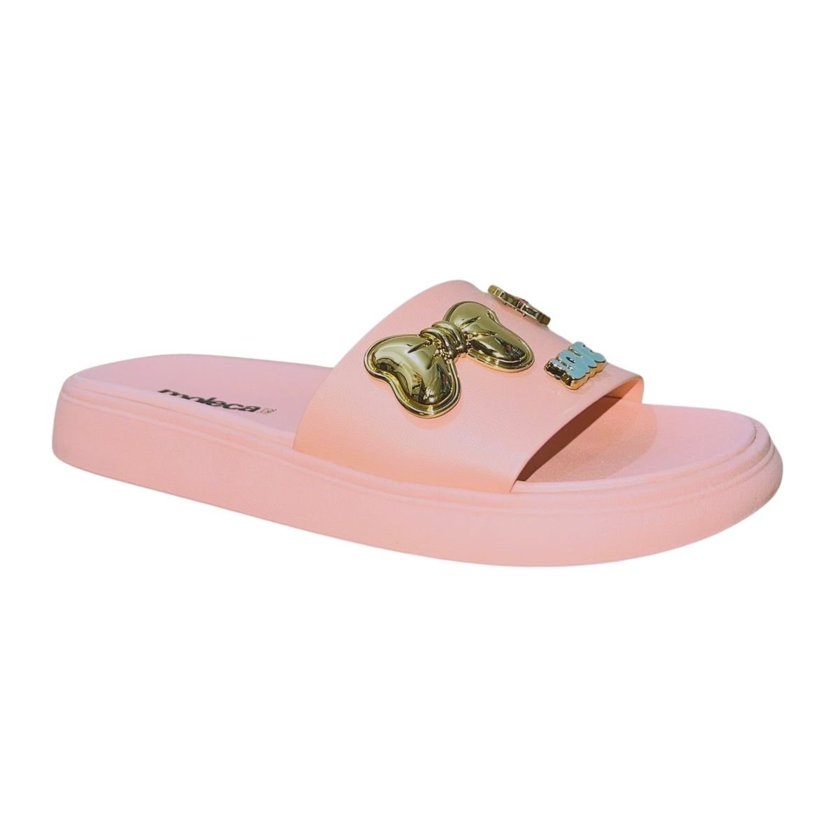 Tamanco Rasteiro Slide com Aplique Feminino Moleca 5469.151 Rosa Rosa 2