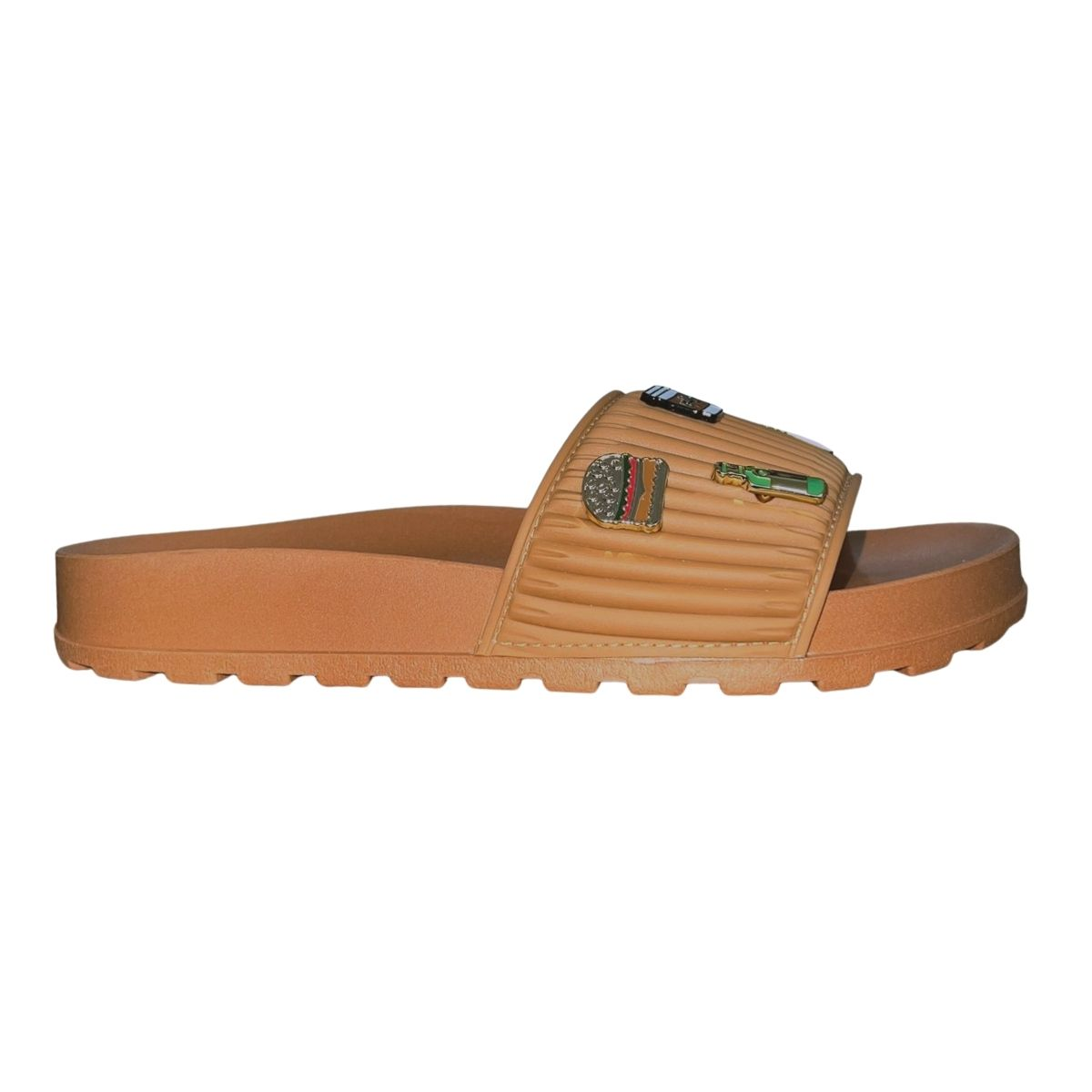Chinelo Rasteiro Slide com Aplique Feminino Moleca 5436.442 Marrom