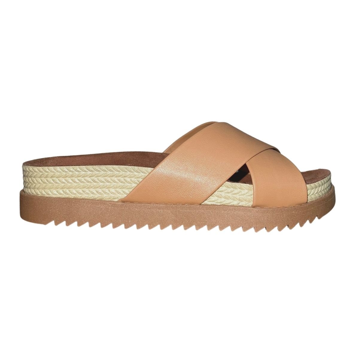 Chinelo Plataforma Slide de Tira Cruzada Feminino Moleca 5500.215 Marrom