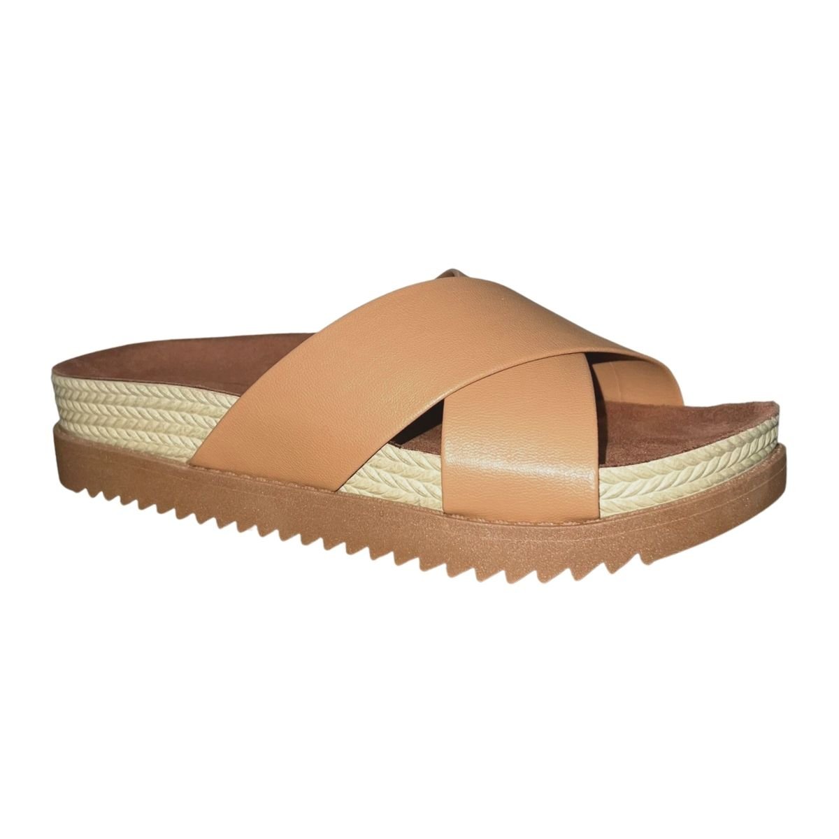 Chinelo Plataforma Slide de Tira Cruzada Feminino Moleca 5500.215 Marrom Marrom 2