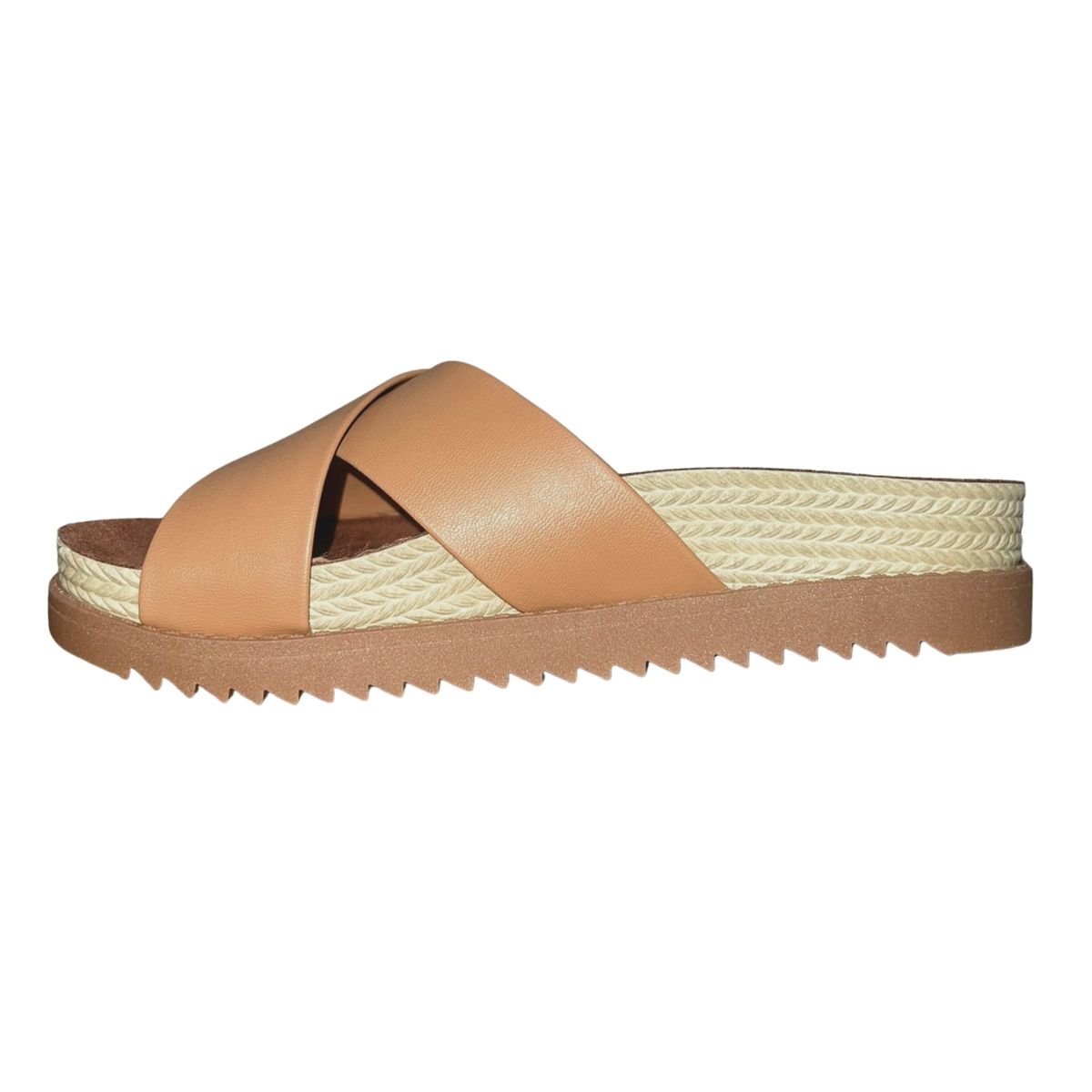 Chinelo Plataforma Slide de Tira Cruzada Feminino Moleca 5500.215 Marrom Marrom 4