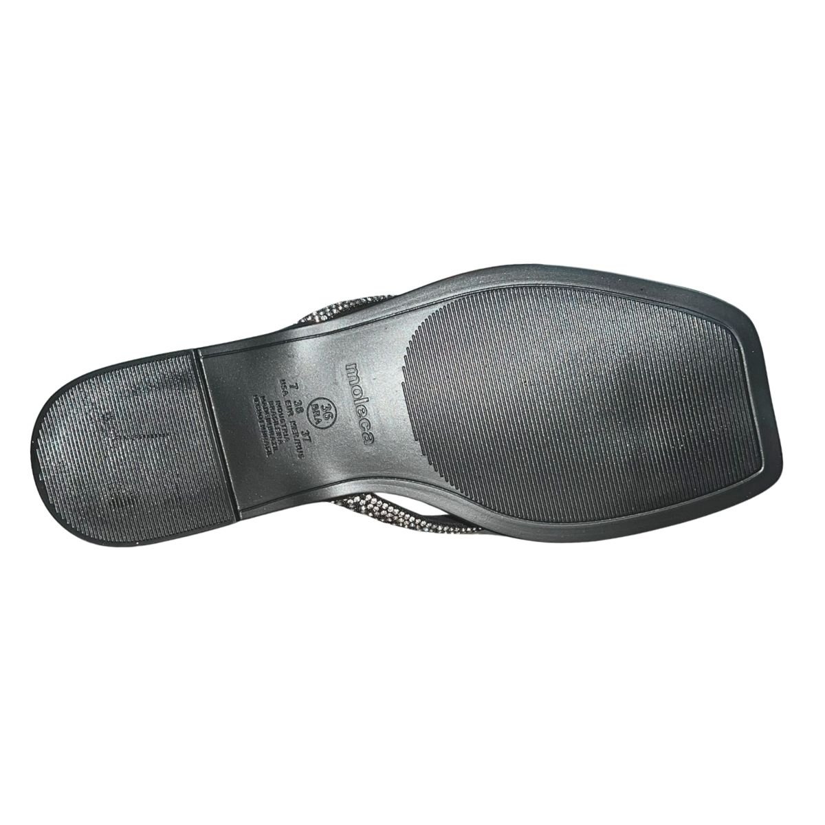 Chinelo Rasteiro de Dedo com Strass Feminino Moleca 5558.100 Preto Bege Preto 6