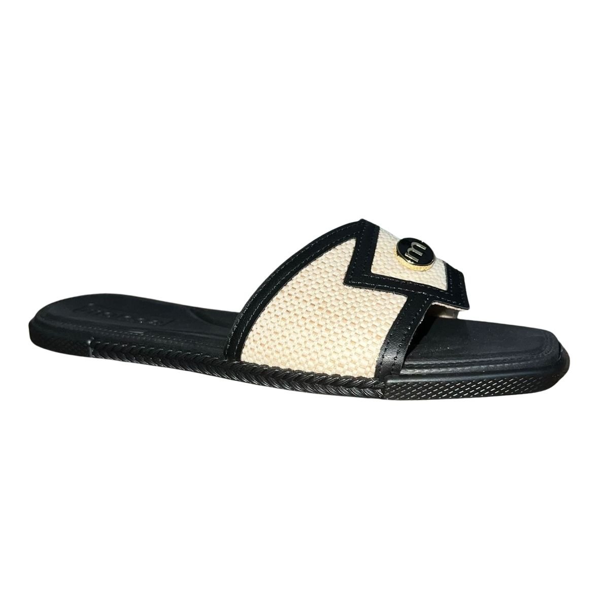 Chinelo Rasteiro Slide Feminino Moleca 5494.222 Preto Preto/Branco 3