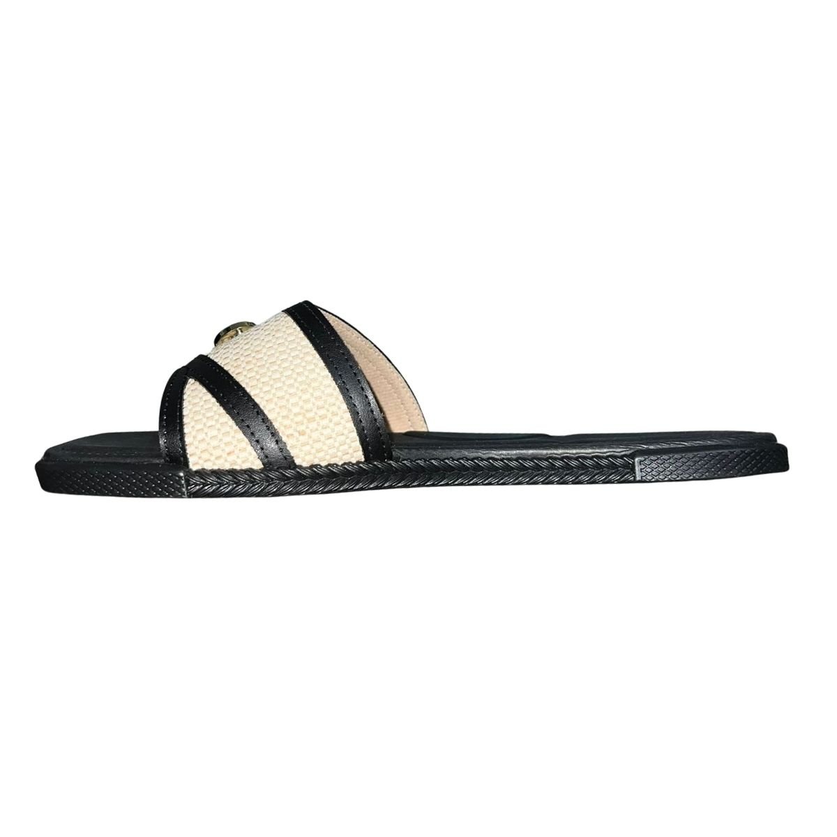 Chinelo Rasteiro Slide Feminino Moleca 5494.222 Preto Preto/Branco 5