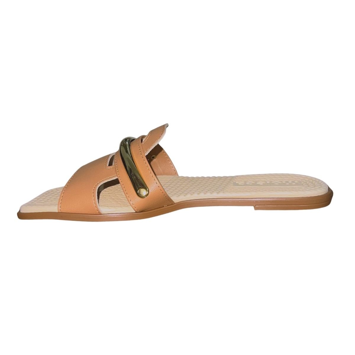 Chinelo Rasteiro Slide com Aplique Feminino Moleca 5558.105 Marrom Marrom 5
