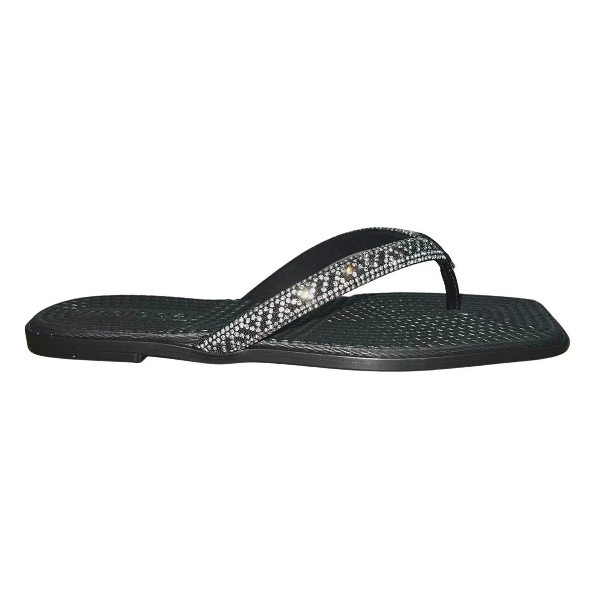 Chinelo Rasteiro de Dedo com Strass Feminino Moleca 5558.100 Preto