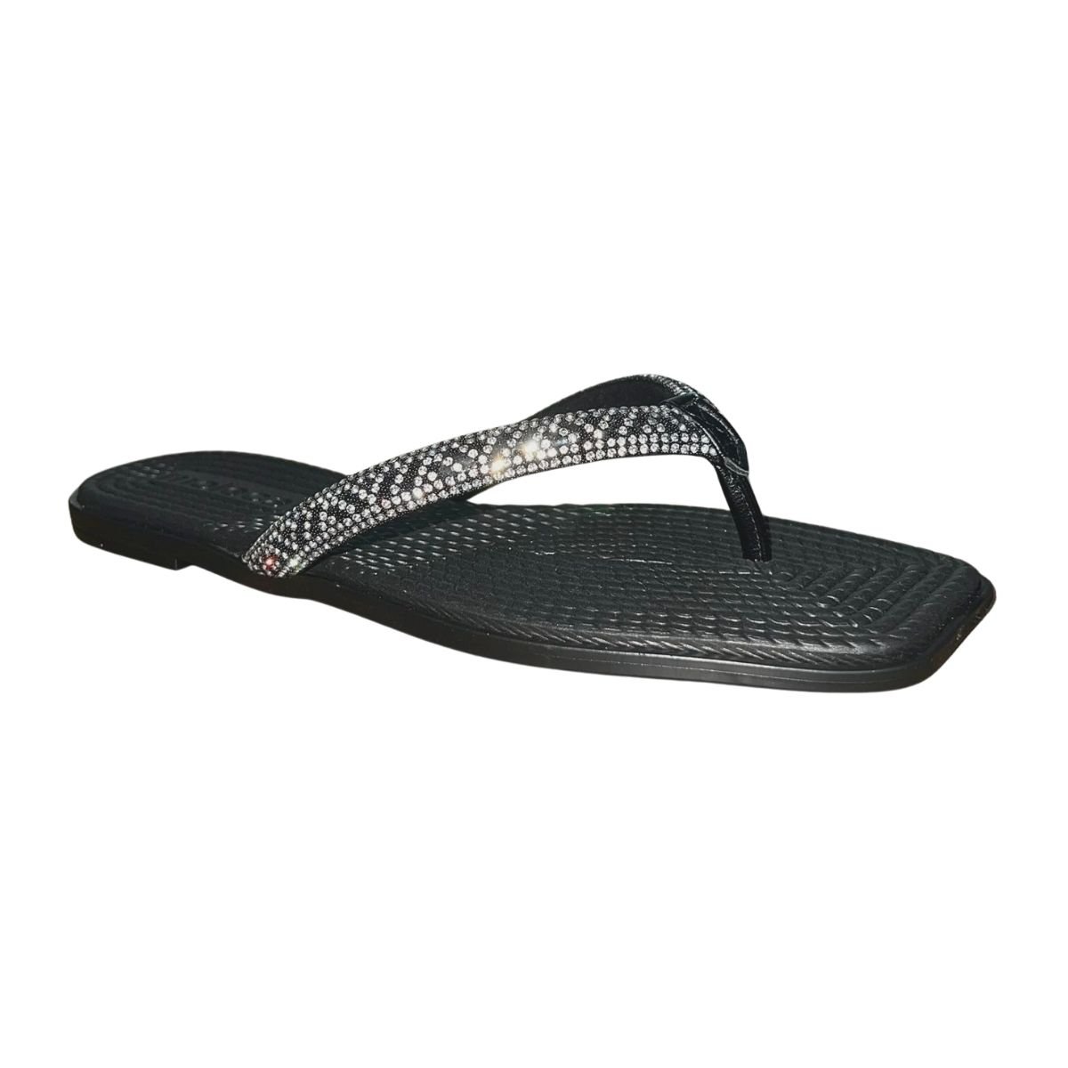 Chinelo Rasteiro de Dedo com Strass Feminino Moleca 5558.100 Preto Preto 3