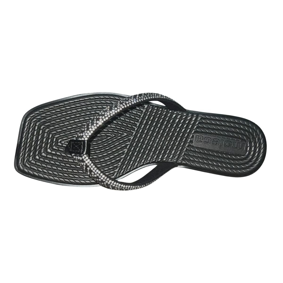Chinelo Rasteiro de Dedo com Strass Feminino Moleca 5558.100 Preto Preto 4