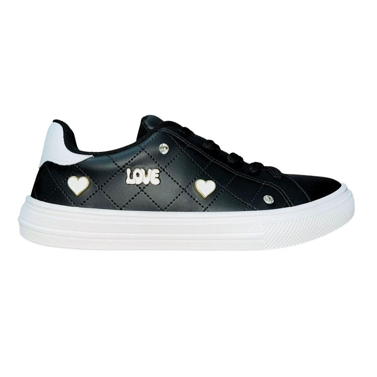 Tênis Casual Matelassê com Aplique Metálico Feminino Moleca 5796.115 Preto