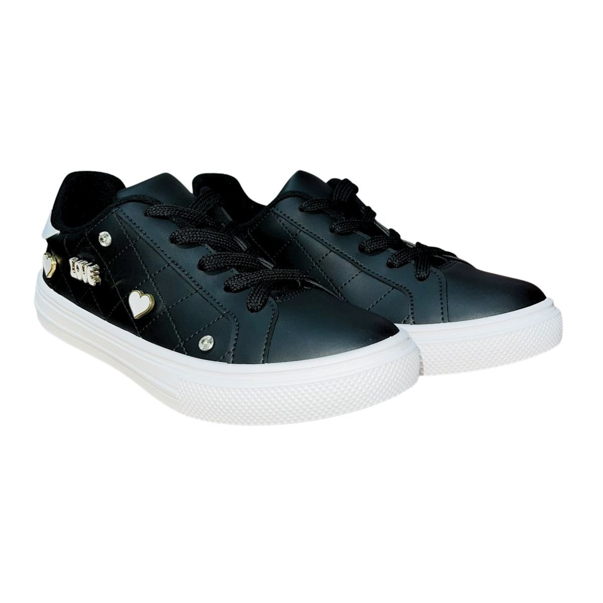 Tênis Casual Matelassê com Aplique Metálico Feminino Moleca 5796.115 Preto Preto 2