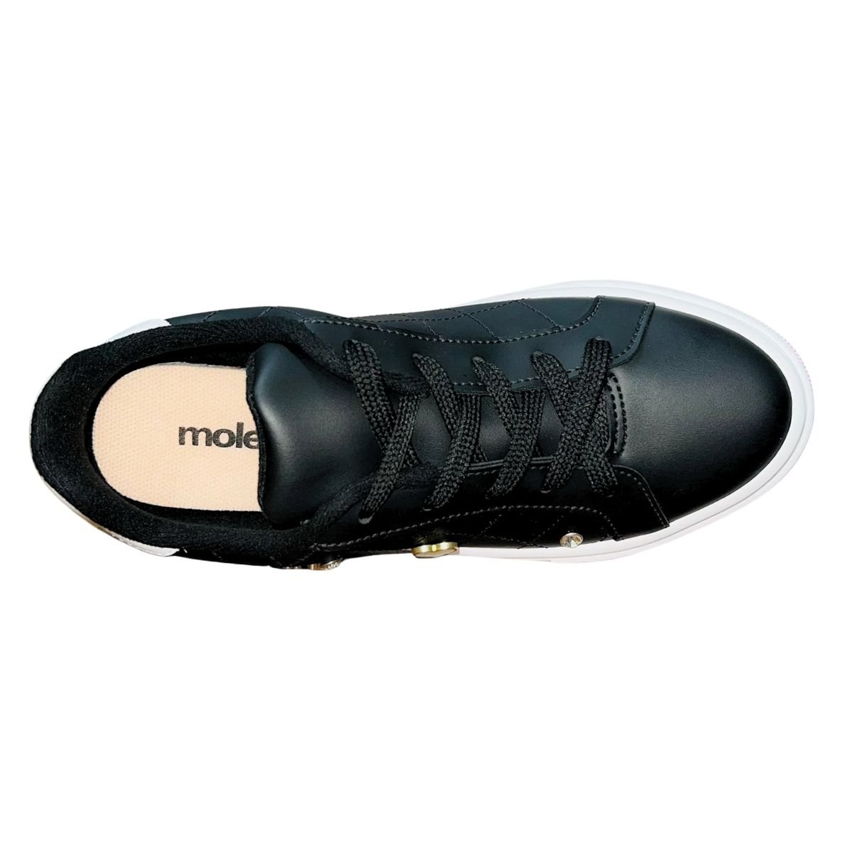 Tênis Casual Matelassê com Aplique Metálico Feminino Moleca 5796.115 Preto Preto 4