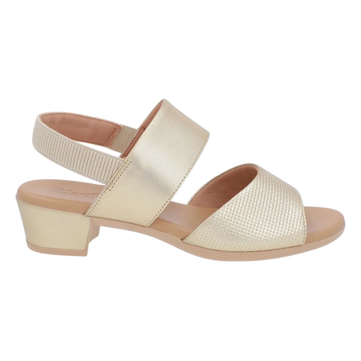 Sandália Salto Bloco de Couro Feminino Usaflex PA02002001 Dourado