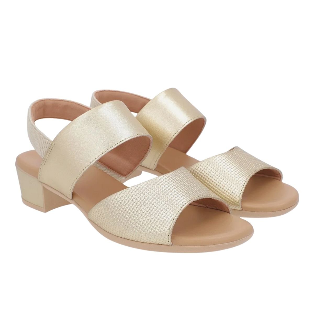 Sandália Salto Bloco de Couro Feminino Usaflex PA02002001 Dourado Dourado 2