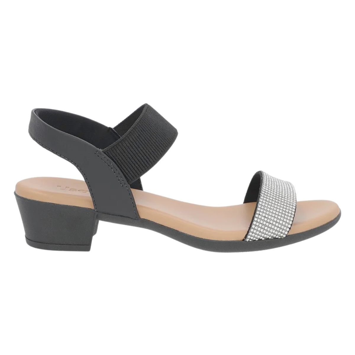 Sandália Salto Bloco de Couro Detalhe em Strass Feminino Usaflex PA02001002 Preto