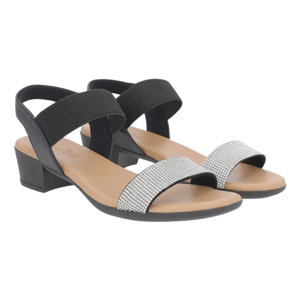 Sandália Salto Bloco de Couro Detalhe em Strass Feminino Usaflex PA02001002 Preto Preto 2