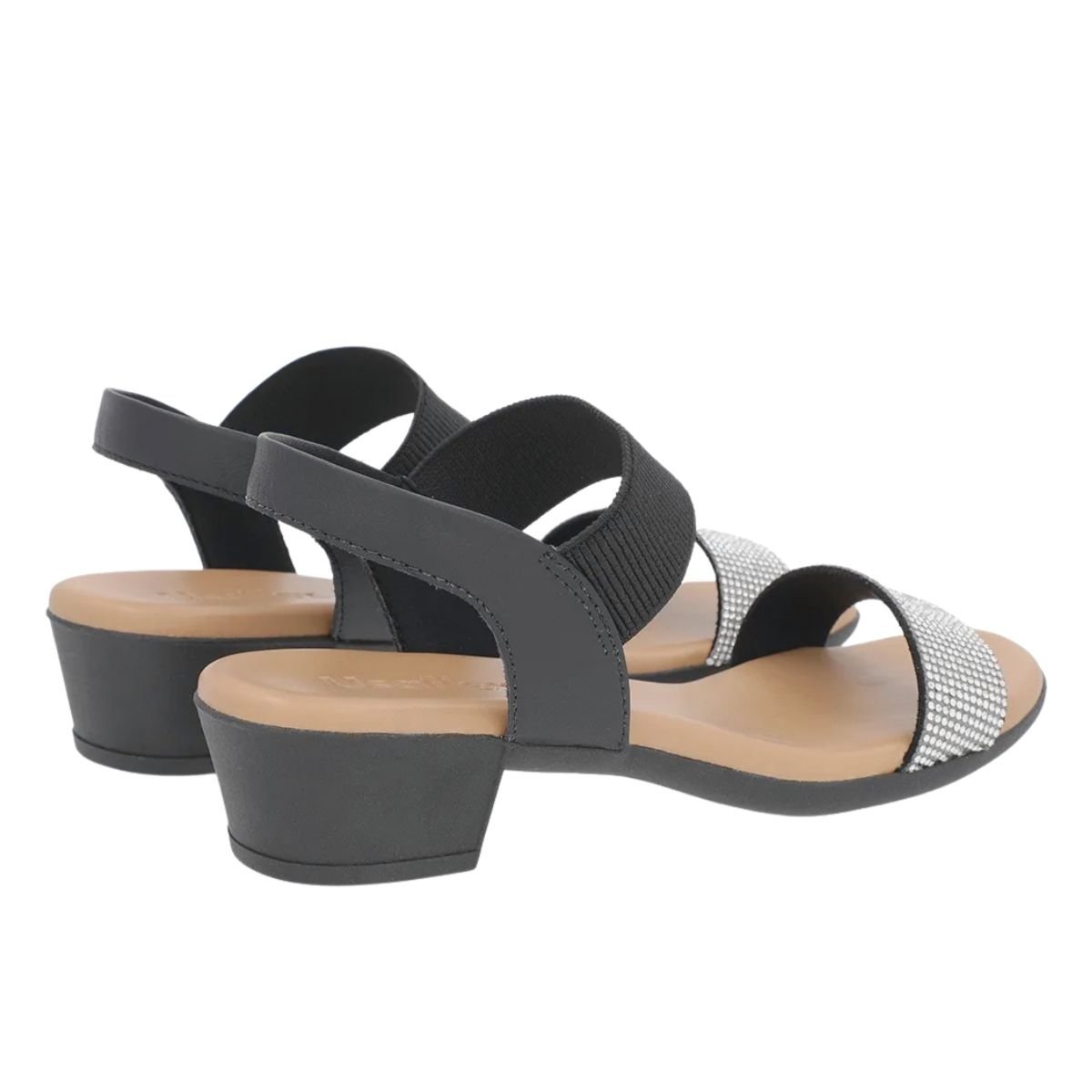 Sandália Salto Bloco de Couro Detalhe em Strass Feminino Usaflex PA02001002 Preto Preto 3