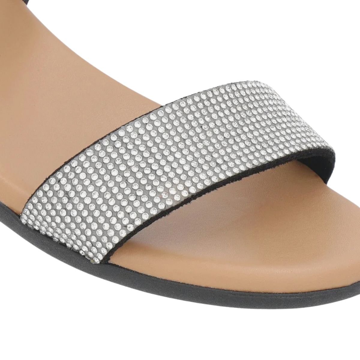 Sandália Salto Bloco de Couro Detalhe em Strass Feminino Usaflex PA02001002 Preto Preto 4