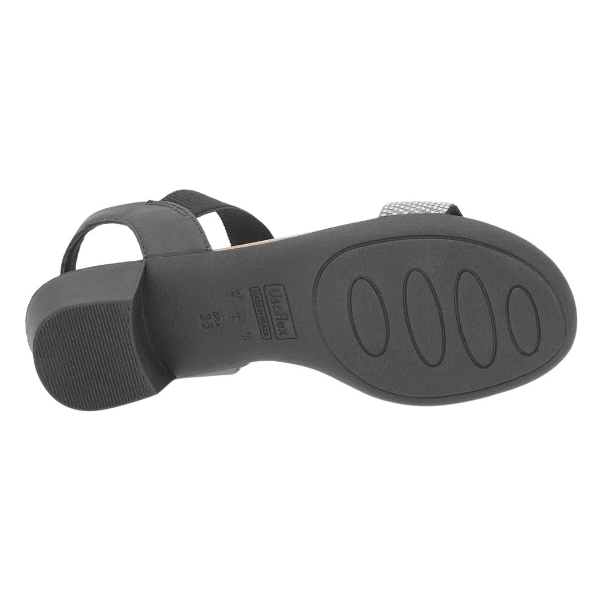 Sandália Salto Bloco de Couro Detalhe em Strass Feminino Usaflex PA02001002 Preto Preto 5