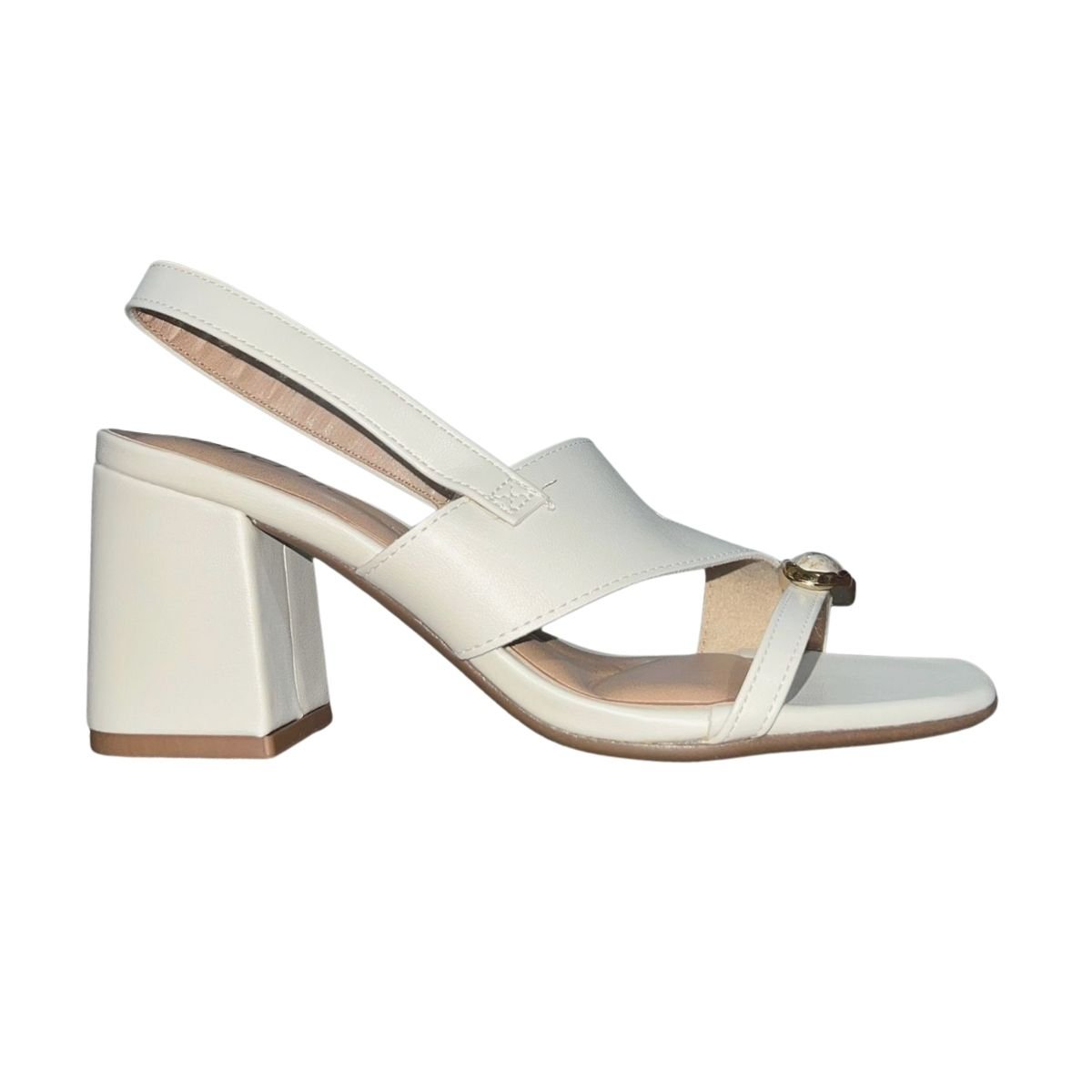 Sandália Slingback de Salto Bloco Feminino Beira Rio 8436.243 Off White Branco 2