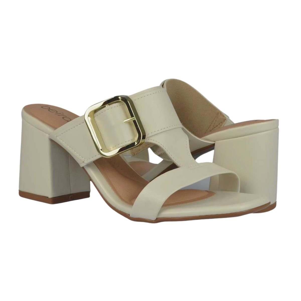 Tamanco de Salto Bloco Fivela Feminino Beira Rio 8436.240 Off White Branco 3