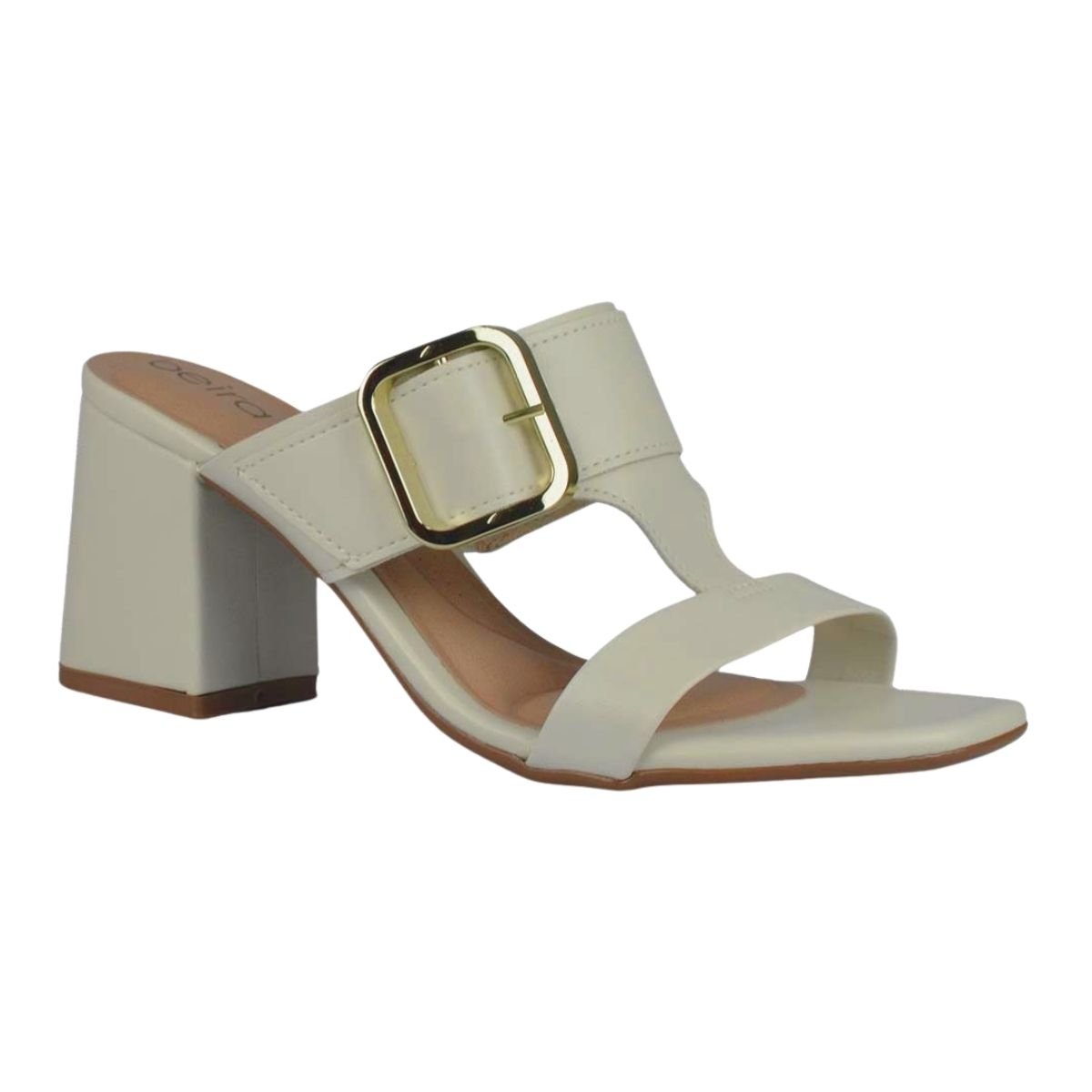 Tamanco de Salto Bloco Fivela Feminino Beira Rio 8436.240 Off White Branco 4