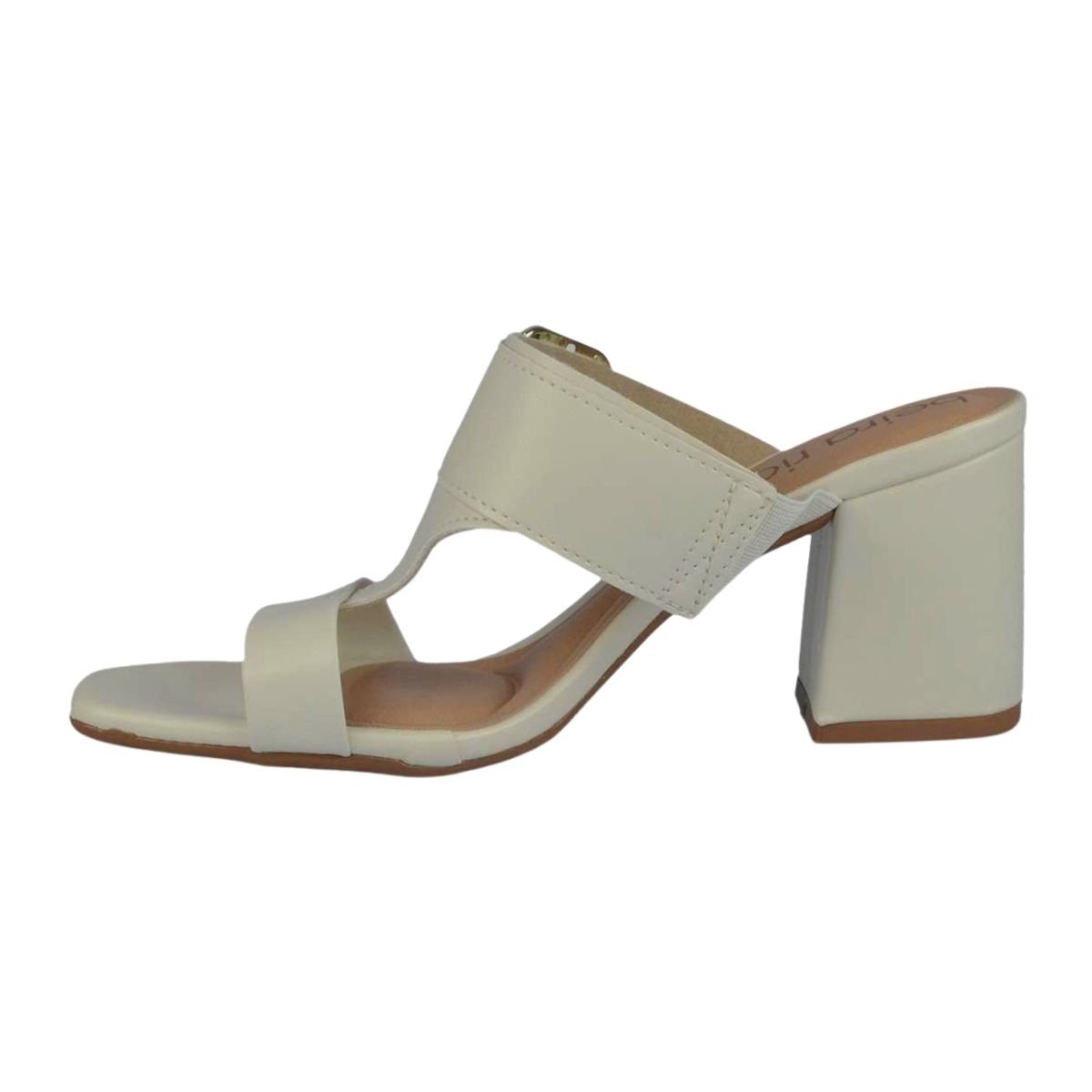Tamanco de Salto Bloco Fivela Feminino Beira Rio 8436.240 Off White Branco 6