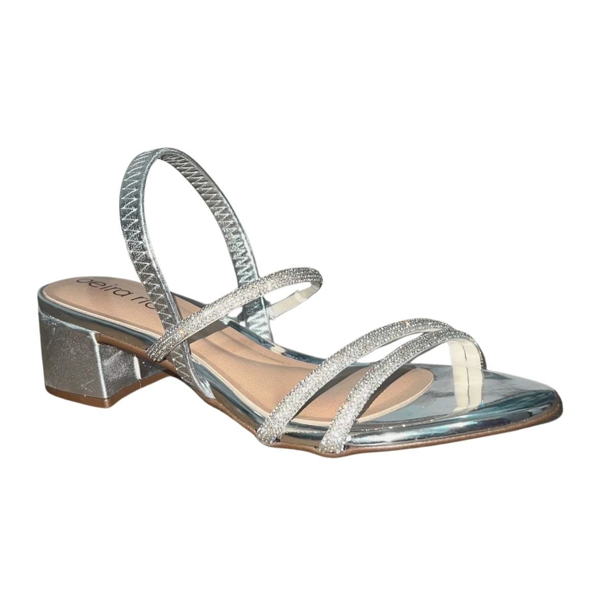 Sandália de Salto Bloco com Pedrarias Feminino Beira Rio 8345.647 Prata Prata 2