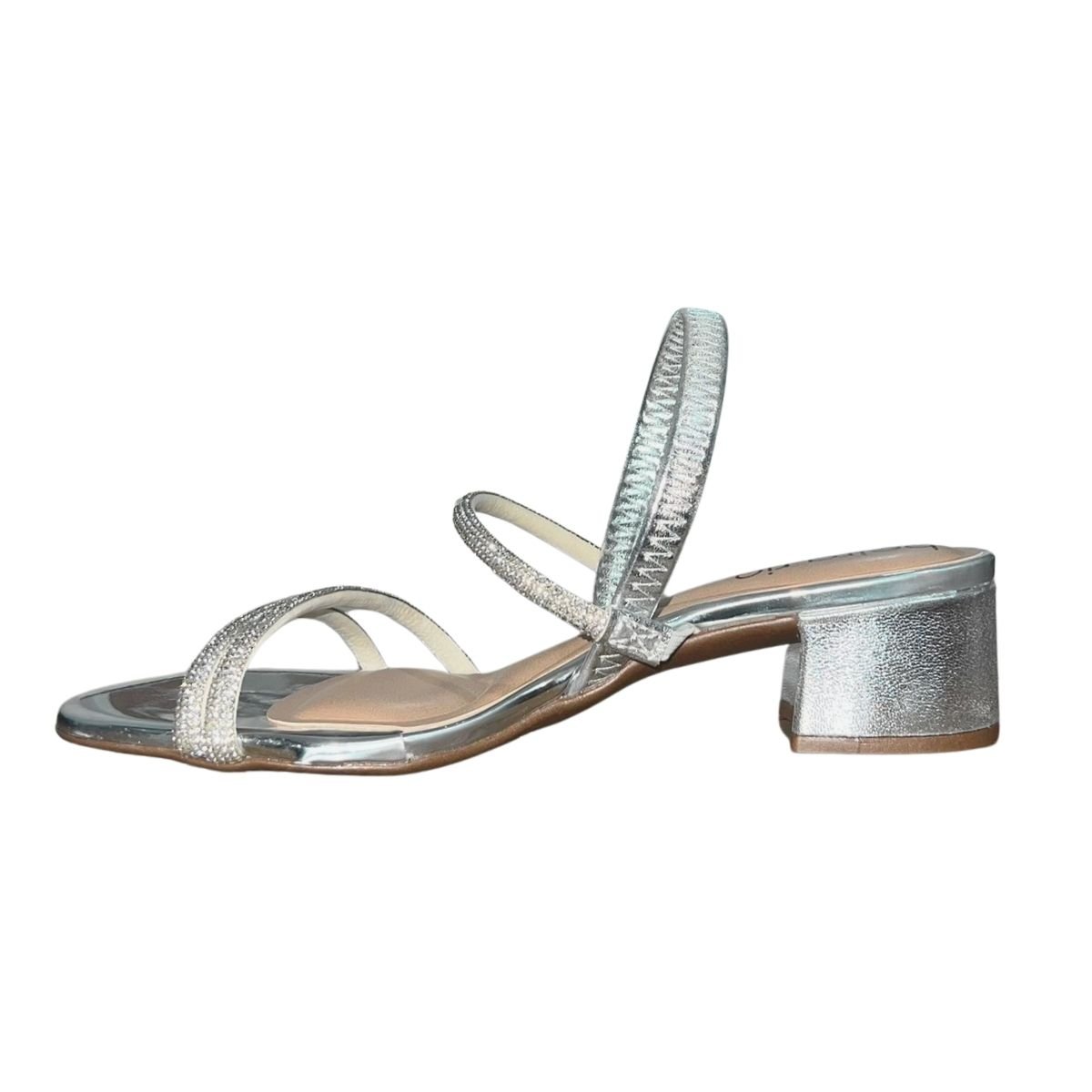 Sandália de Salto Bloco com Pedrarias Feminino Beira Rio 8345.647 Prata Prata 4