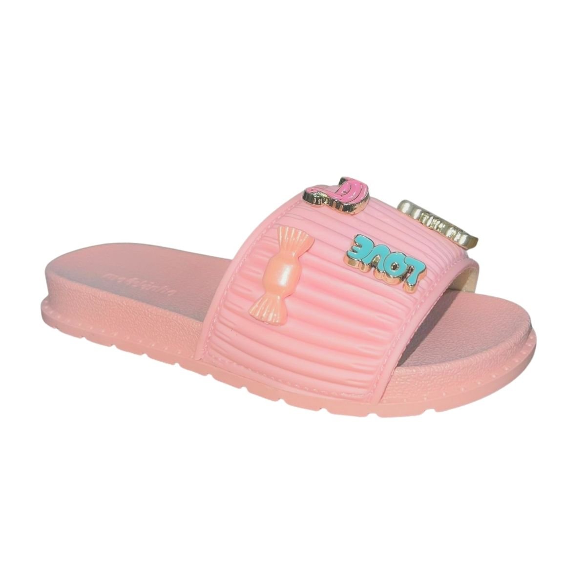 Chinelo Slide Aplique Decorativo Infantil Menina Molekinha 2341.134 Rosa Rosa 2