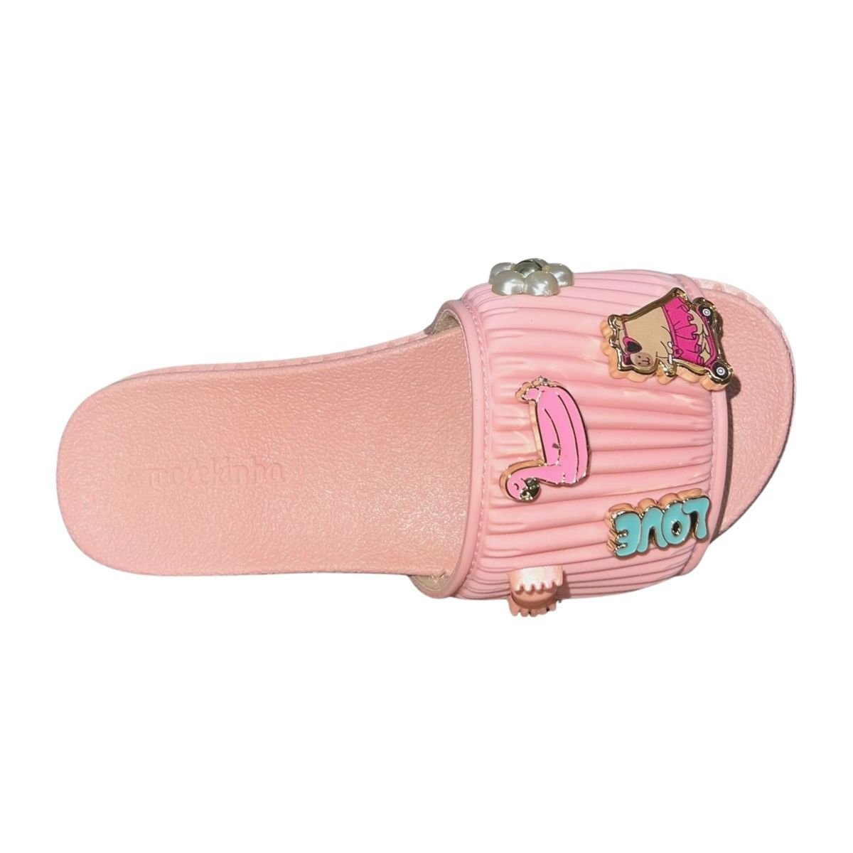 Chinelo Slide Aplique Decorativo Infantil Menina Molekinha 2341.134 Rosa Rosa 3
