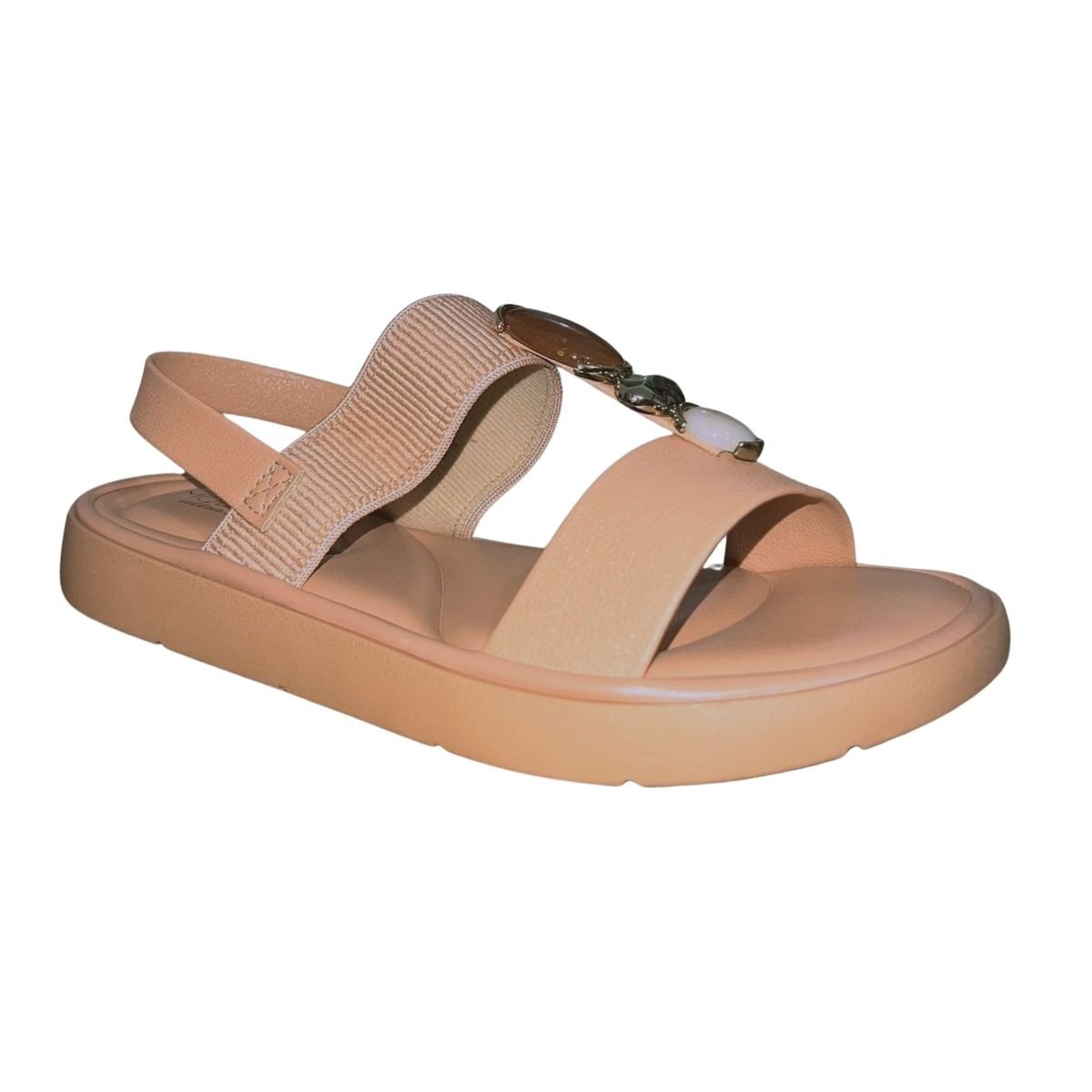 Sandália Rasteira com Elástico Aplique Feminino Modare 7208.108 Nude Bege 2