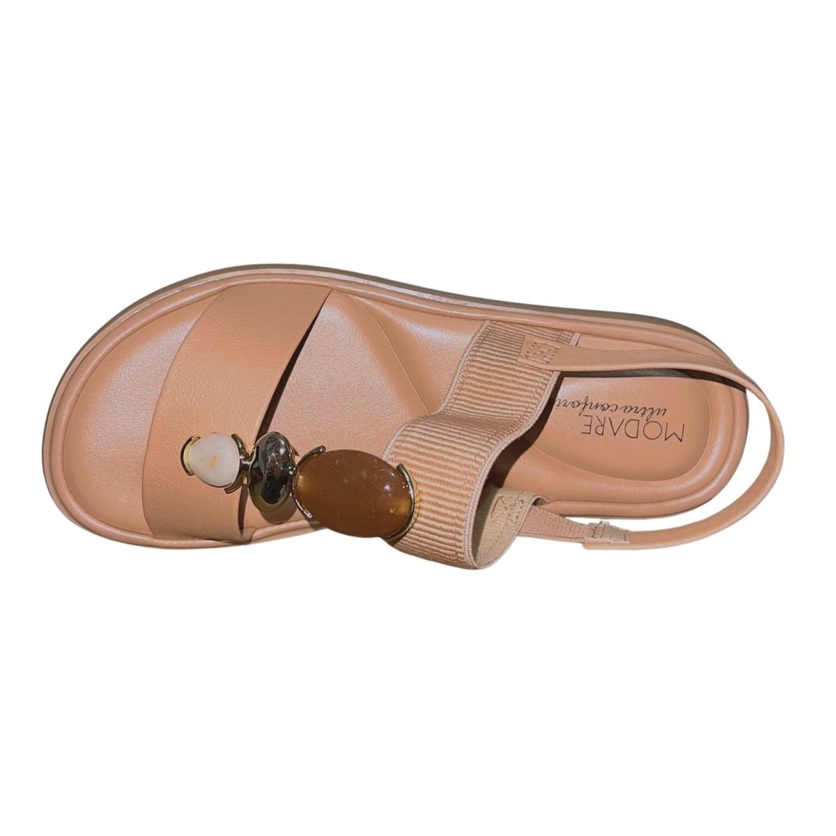Sandália Rasteira com Elástico Aplique Feminino Modare 7208.108 Nude Bege 3