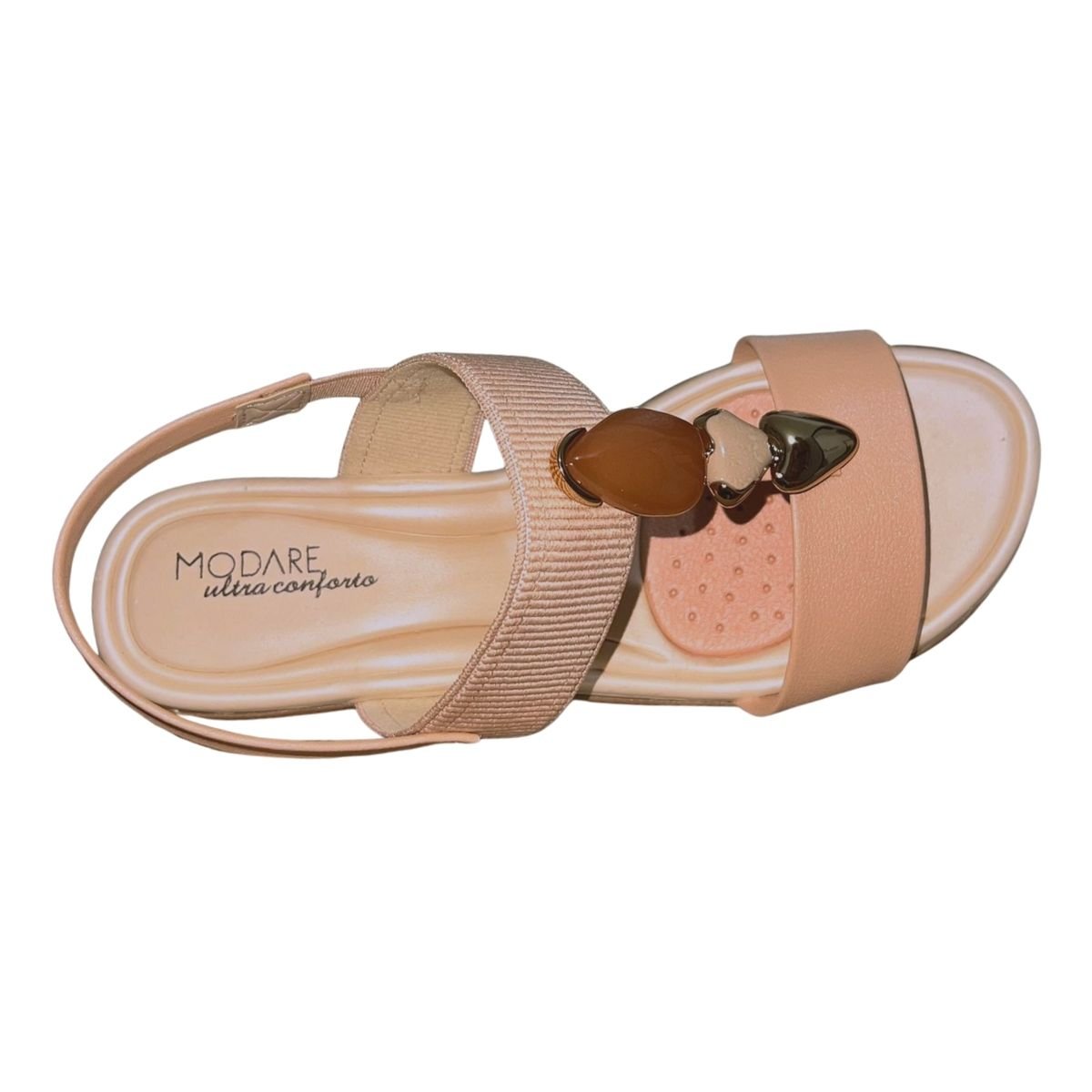 Sandália Anabela Baixa com Elástico Aplique Feminino Modare 7127.260 Nude Bege 3