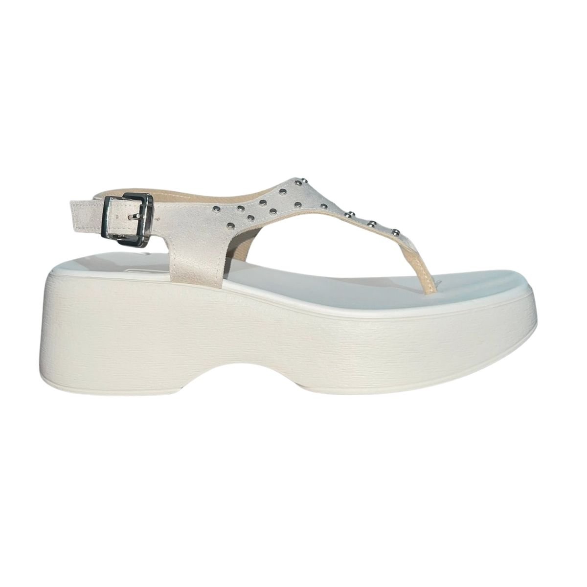 Sandália Plataforma Flip Flop Aplique Feminino Moleca 5503.122 Off White Branco 2