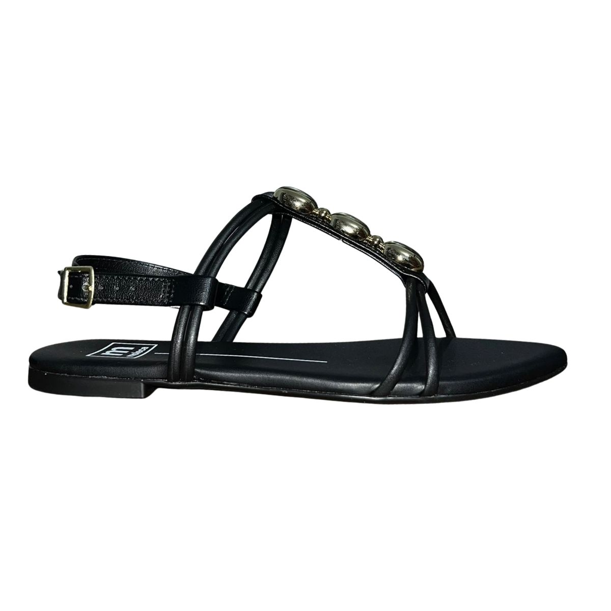 Sandália Rasteira Aplique Metálico Feminino Moleca 5561.104 Preto