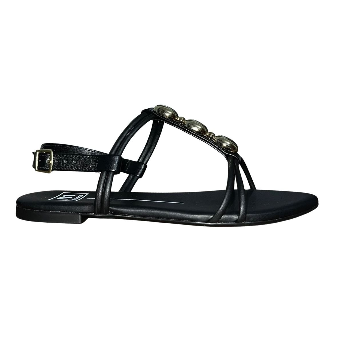 Sandália Rasteira Aplique Metálico Feminino Moleca 5561.104 Preto Preto 2