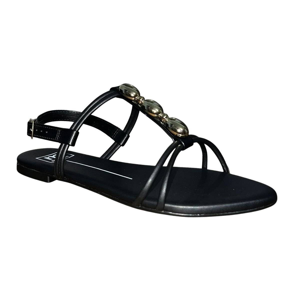Sandália Rasteira Aplique Metálico Feminino Moleca 5561.104 Preto Preto 3