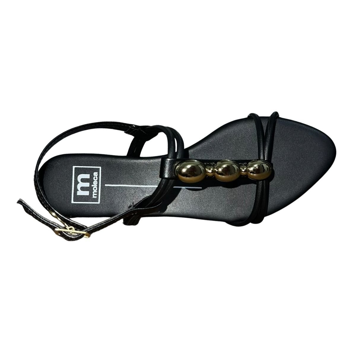 Sandália Rasteira Aplique Metálico Feminino Moleca 5561.104 Preto Preto 4