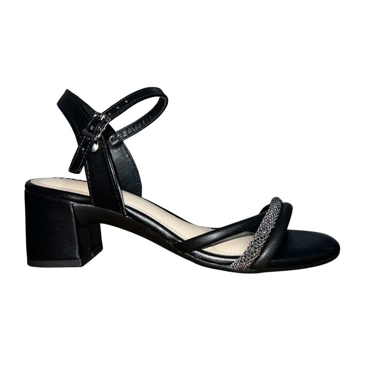 Sandália de Salto Bloco com Strass Feminino Moleca 5496.113 Preto