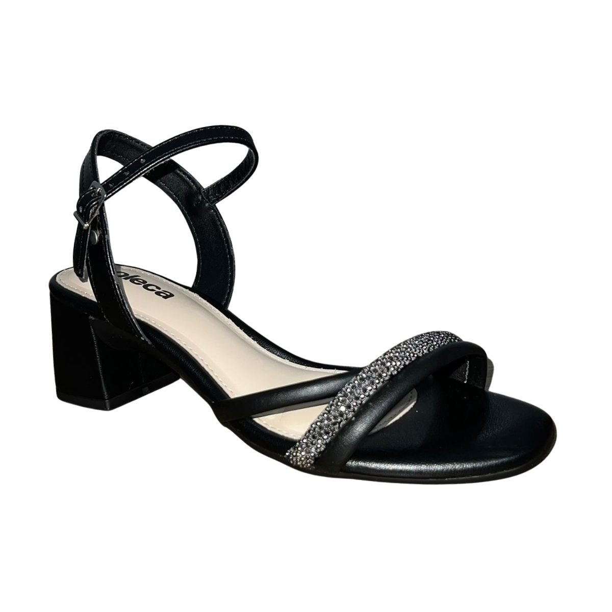 Sandália de Salto Bloco com Strass Feminino Moleca 5496.113 Preto Preto 2