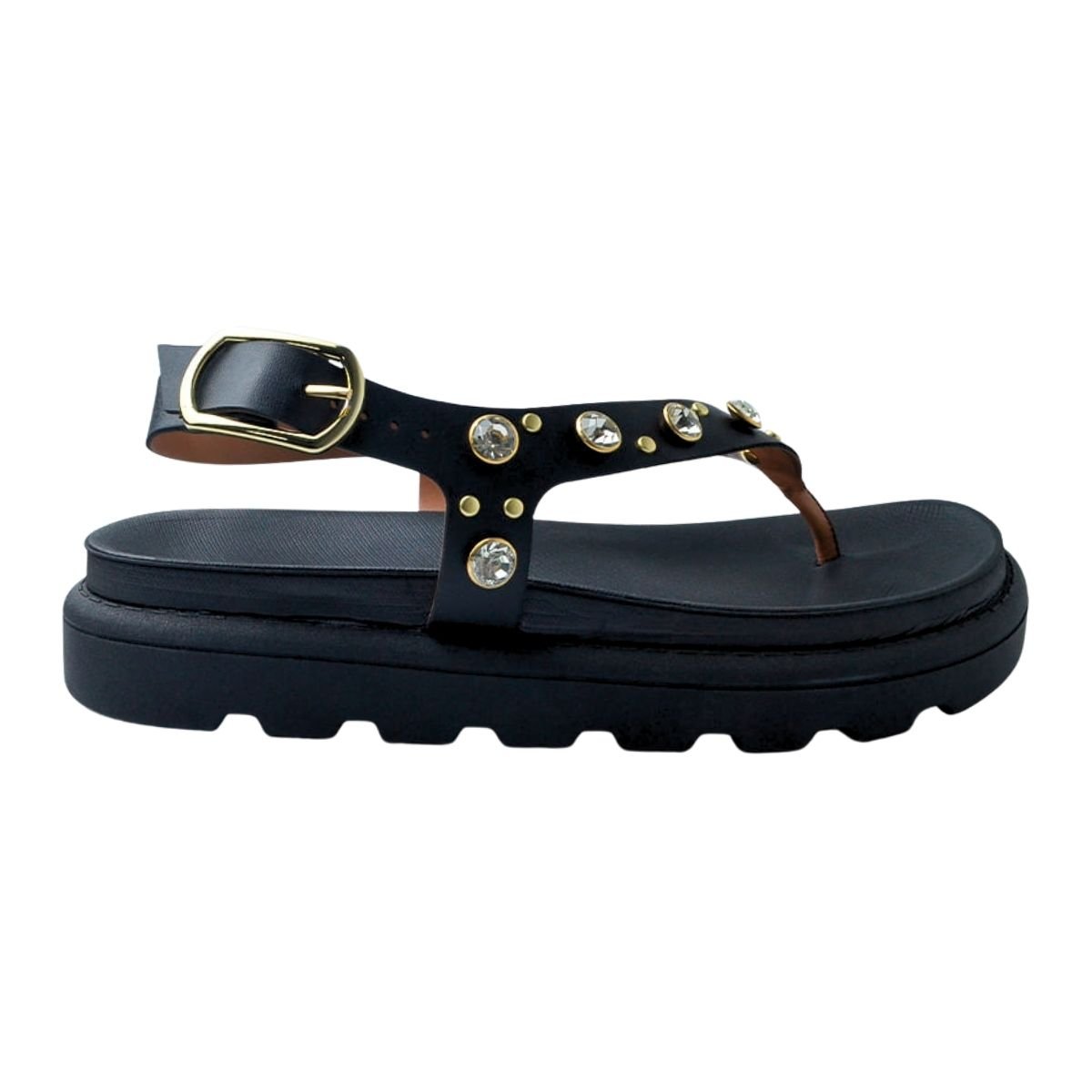 Sandália Plataforma Baixa com Pedrarias Feminino Vizzano 6510.125 Preto