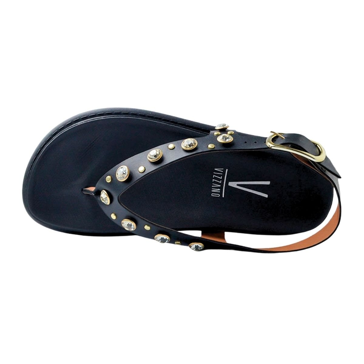 Sandália Plataforma Baixa com Pedrarias Feminino Vizzano 6510.125 Preto Preto 3