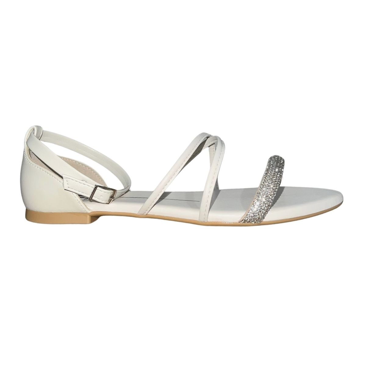 Sandália Rasteira com Strass Tornozeleira Feminino Moleca 5561.103 Off White Branco 2